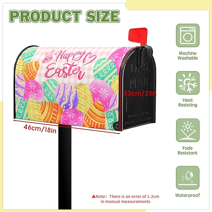 Easter Mailbox Covers Magnetic Standard Size 21x18 Inch - Colorful Eggs Mailbox Cover - for Outdoor Garden Decor