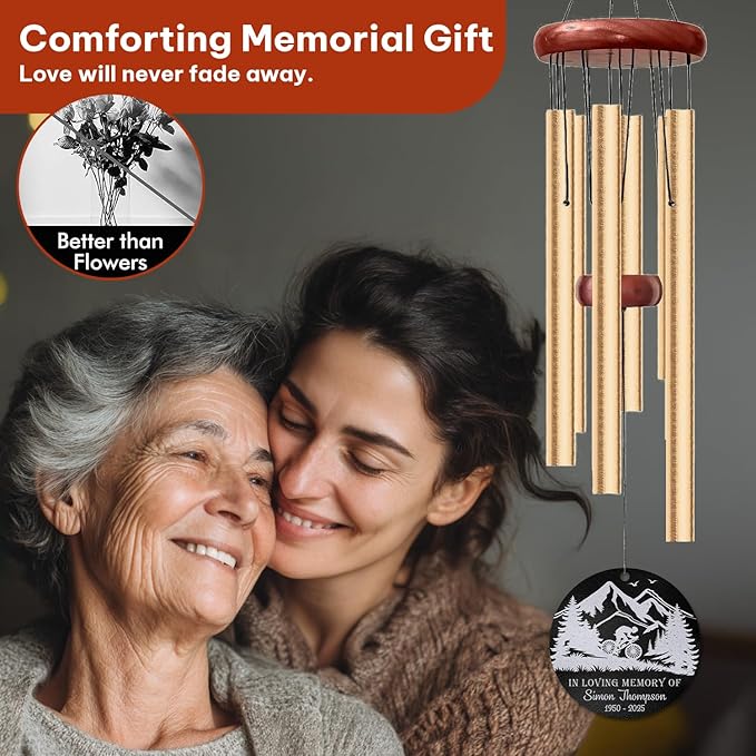 Personalized Mountain Biker Memorial Wind Chime – Custom “in Loving Memory” Cycling Design – White Engraved Outdoor Sympathy Gift for Loss of Loved One – Inspired Adventure Tribute Windchime