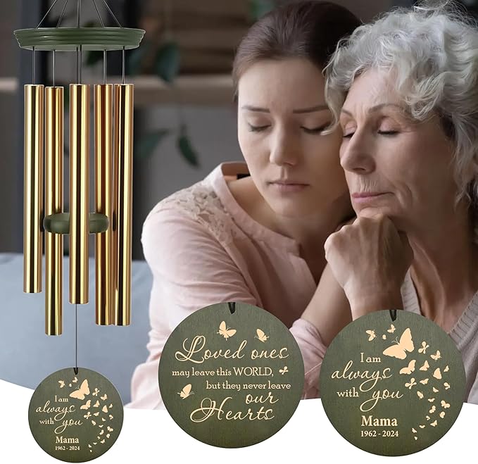 ASTARIN Memorial Butterfly 36" Wind Chimes, Personalized Name Sympathy Wind Chime, in Memory of Loss Mom Loved One, Large Deep Tone Bereavement Windchimes for Outside Clearance(Produced in USA)