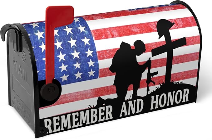 Memorial Day Mailbox Cover Patriotic American Stripes Stars Freedom Flag Magnetic Mailbox Wraps Remember and Honor Post Letter Box Cover Standard Size Outdoor Garden Yard Decoration