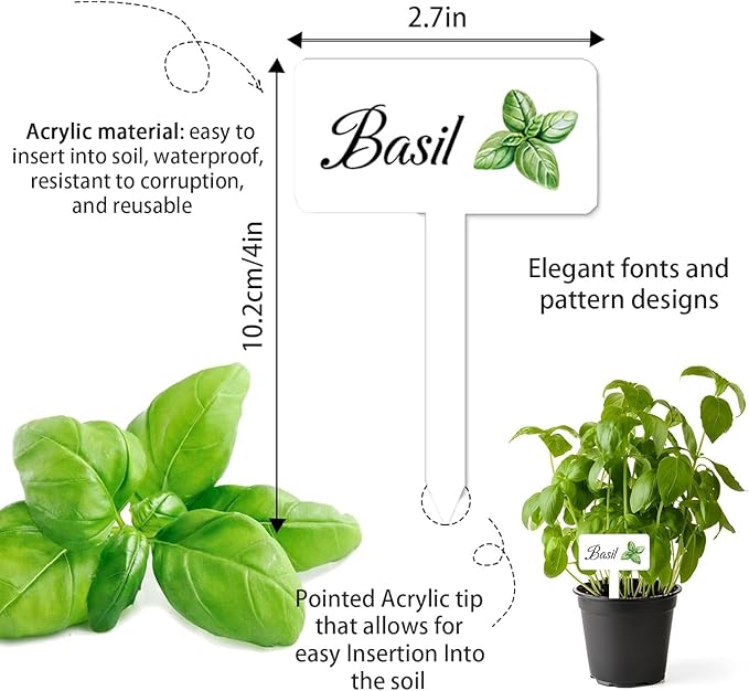 12Pcs Herb Garden Signs - 12 Styles Plant Labels for Outdoor Acrylic Markers - Waterproof Reusable Stakes Tags With Names for Vegetables Indoor Outdoor Decoration