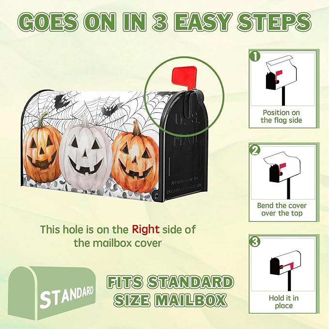 Halloween Pumpkin Mailbox Covers Bat Spider Web Mail Box Cover Magnetic Standard Size 21x18 inch Fall Autumn Post Letter Box Cover Outdoor Decor for Garden Eucalyptus Leaf