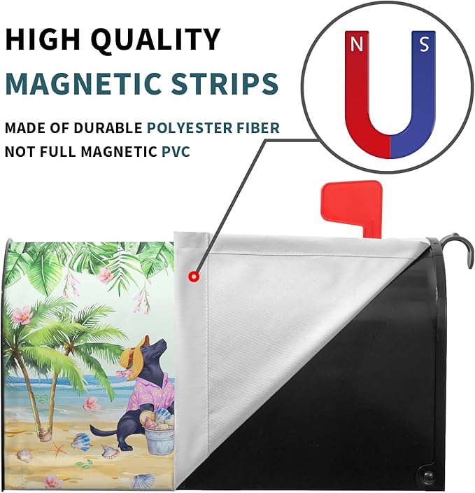 Summer Dogs Magnetic Mailbox Cover 21x18Inch Funny Tropical Beach Coastal Puppy Waterproof Mailbox Wrap Letter Post Cover Standard Size for Garden Yard Outdoor Season Outside Decor
