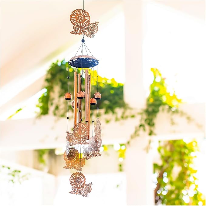 Sunflower Wind Chimes Outdoor Sunflower Gifts for Women Mom Men Dad Unique Birthday Gifts Metal Flower WindChimes for Outside/Indoors, Patio, Lawn, Yard, Home Decor, Outdoor Decor, Garden Decoration
