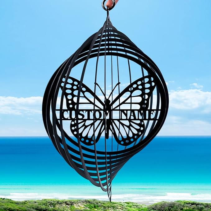 Personalized Wind Spinners Outdoor Butterfly, Custom Name Garden Wind Spinners, Hanging Outdoor Decor, Yard Art, Metal Hanging Wind Spinner for Indoor Lawn Patio Porch, Customized Gifts Color08