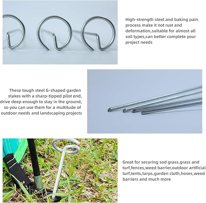50 Pack Circle Top Landscape Fabric Stakes 8 Gauge Landscape Pins, More Holding Power Than U-Shape Garden Staples, 6 Inch Length Garden Stakes Not Easy to Bend, Yard Lawn Spikes for Plant Cover