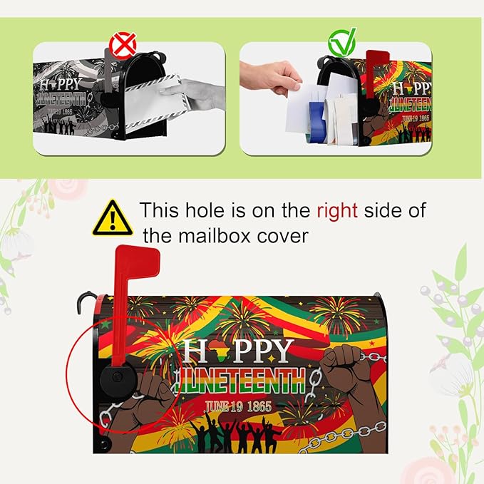 Happy Juneteenth Magnetic Mailbox Cover Large Size African Fist in Black Mailbox Wraps June 19 1865 Post Letter Box Cover for Farmhouse Outdoor Garden Yard Home Decor Oversized 25.5 X 21 Inch