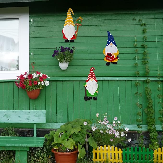 Gnomes Decorations for Yard,Metal Gnomes Decorative Garden Stakes，Garden Ornaments for Outside Yard Lawn,Outdoor Porch Patio (Mix)