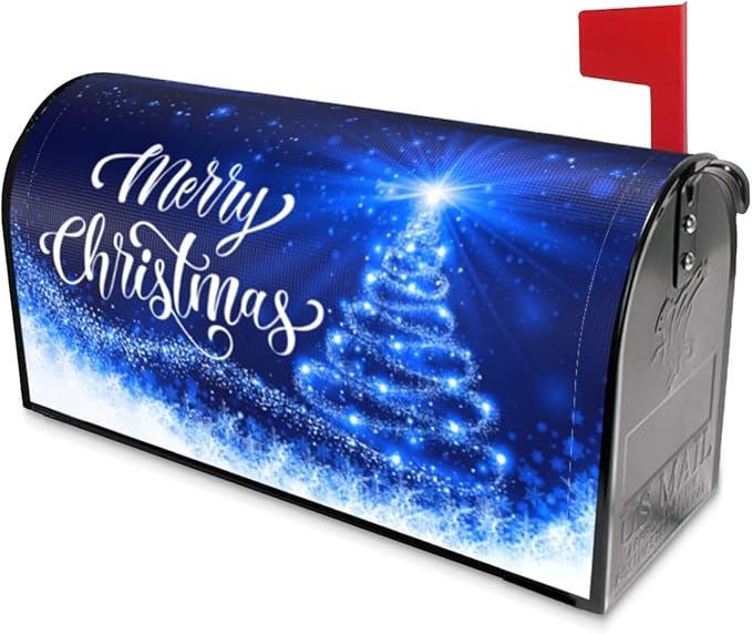 Mailbox Covers Merry Christmas Blue Snow Tree Magnetic Letter Post Box Cover Standard Size 21 x 18 Inch Garden Yard Home Decorative