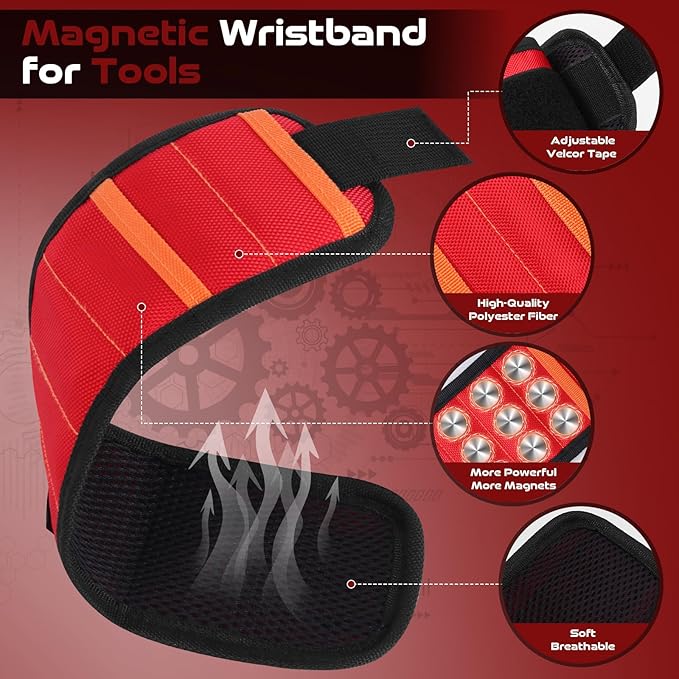 Stocking Stuffers for Men, Magnetic Wristband with 15 Powerful Magnets, Hands-Free Tool Holder for Screws, Nails, Bits, Adjustable & Breathable - Ideal Christmas Gift for Dad, Husband