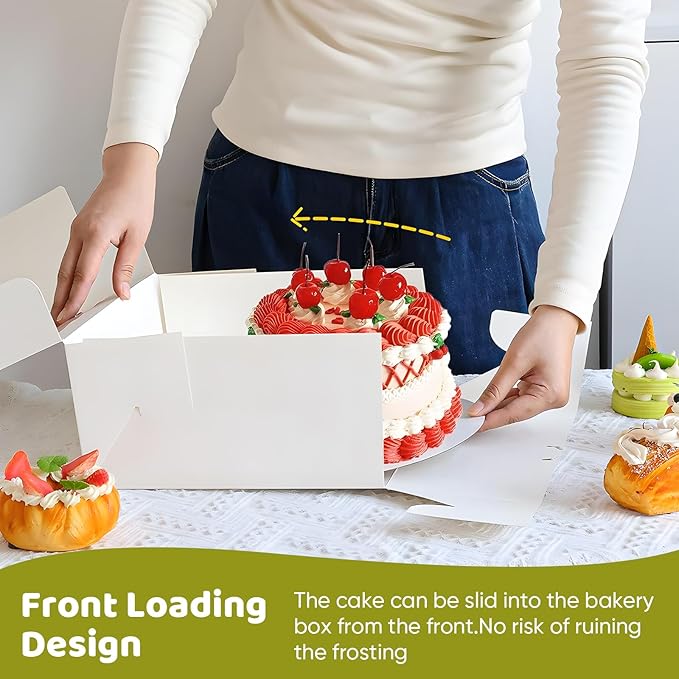 30 Pack Cake Boxes 10 Inch, Disposable Cake Transport Container, 10 Inch Cake Box with Window, White Bakery Boxes with Stickers, Cajas Para Pasteles for Cookies Pies Cupcakes Pastry(10x10x5 Inches)