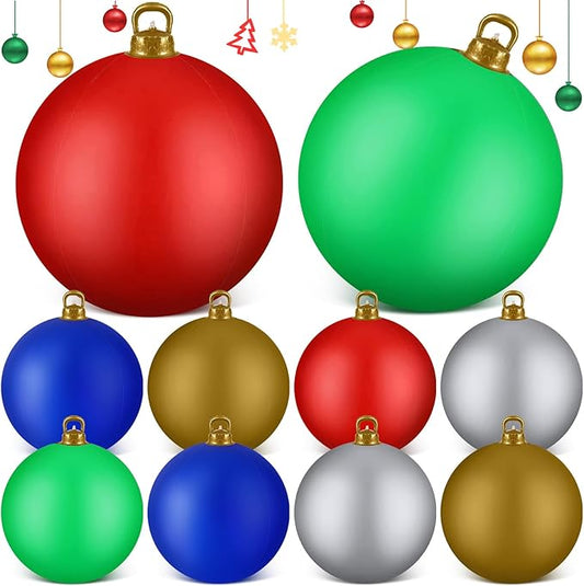 Jetec 10 Pcs 47 Inch Giant PVC Inflatable Christmas Ball Inflatable Ornaments Balls Large Xmas Balls Outdoor Christmas Decorations for Holiday Yard Lawn Porch Blow Up Decor, Multicolor(Simple)