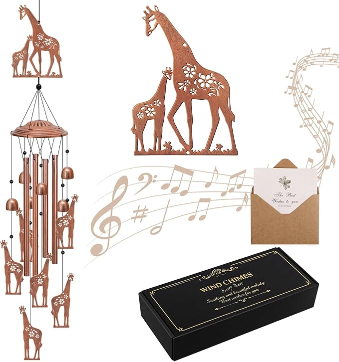 YHmall Giraffe Wind Chimes for Outside, 35" Giraffe Gifts for Women Mom Men Metal Windchimes Outdoors Hanging Lights for Yard Patio Garden Decor