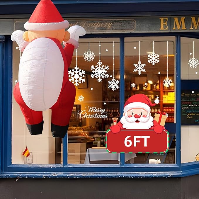 6.6FT Christmas Inflatable Climbing Santa with Build-in LEDs, Hanging Inflatable Christmas Yard Decorations, Climbing Santa Claus with Gift Bag for Window Wall Outdoor Xmas New Year