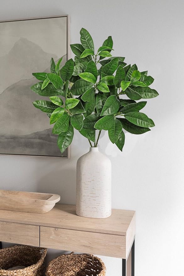 29.9" Artificial Greenery Branches Faux Green Leaves Stems for Vase Filler 3pcs Fake Fiddle Plant for Table Centerpiece Home Office Party Wedding Decoration Green
