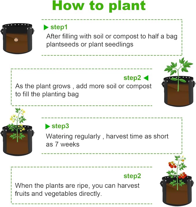 5 Gallon Plant Grow Bags 5-Packs with Holes,Thichkened Non-Woven Aeration Fabric Pots with Handles - Reinforced Weight Capacity
