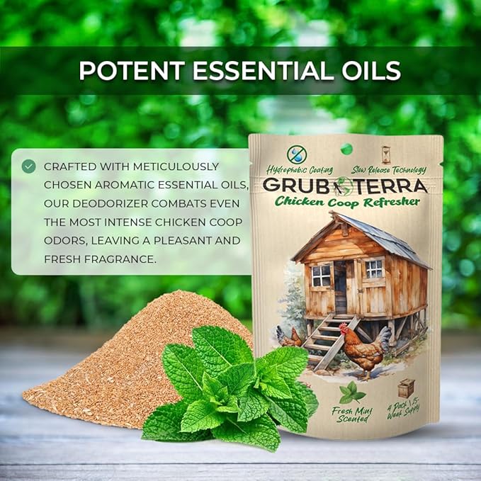 GrubTerra Chicken Coop Refresher Strongest Odor Eliminator for Cages, Pets, Runs, Multi-Purpose Zero Odor Neutralizer, Scent Remover Smell Control Solution for Clean Fresh Chicken Living Environment