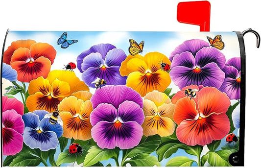 Spring Floral Magnetic Mailbox Cover Flower Mailbox Cover Magnetic Standard Size 18 X 21 Inch Butterfly Mailbox Post Cover Mailbox Wraps Mailbox Decor for Home Garden Outdoor Yard