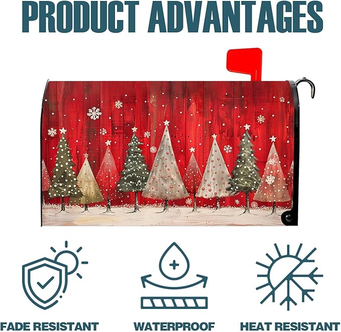 Nanikore Christmas Mailbox Cover Magnetic Standard Size 21 X 18 Winter Christmas Tree Snowflake Waterproof Post Box Cover Wraps Garden Yard Decor for Outdoor