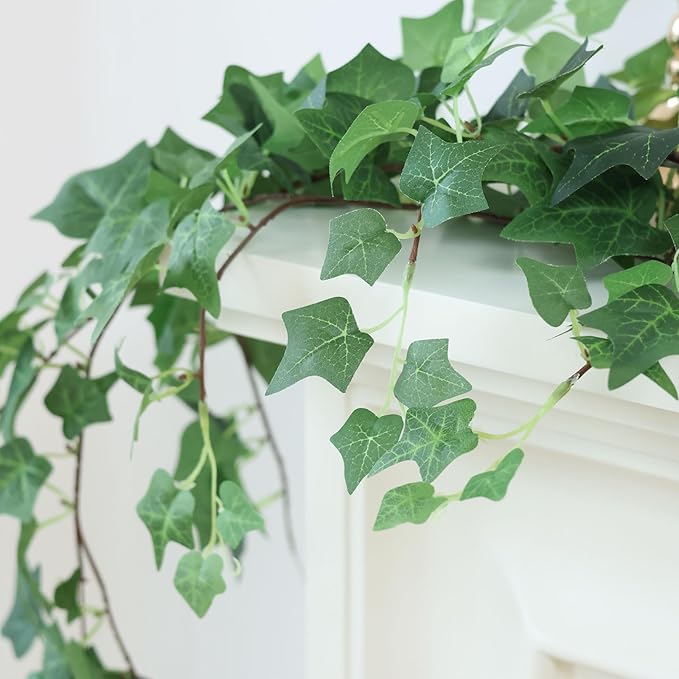 Mizii 3 Strands Artificial Vines Ivy Garland 74" Fake Vine with Silk Green Leaves Faux Hanging Plants Greenery Decoration for Outdoors Wedding Party Indoor Bedroom Home Wall Room Decor (Green)