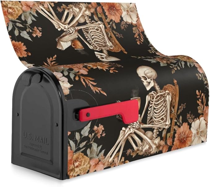 DADABULIU Mailbox Covers Skull Flower Book Boho Magnetic Letter Post Box Cover Standard Size 25.5 x 21 Inch Garden Yard Home Decorative
