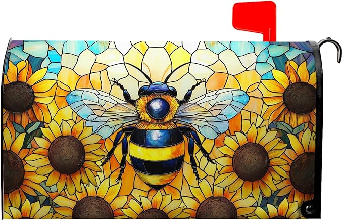 Summer Bee Mailbox Covers Magnetic Sunflower Mail Box Cover Fall Flower Mailbox Wraps for Outside Garden Yard Autumn Flower 25.5x21 inch