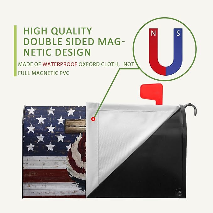 American Eagle Patriotic Mailbox Covers Magnetic Standard Size USA Flags Cross Mailbox Wraps 4th of July Mailbox Post Cover Independence Day Mailbox Decor Waterproof for Garden Yard 21x18 Inch