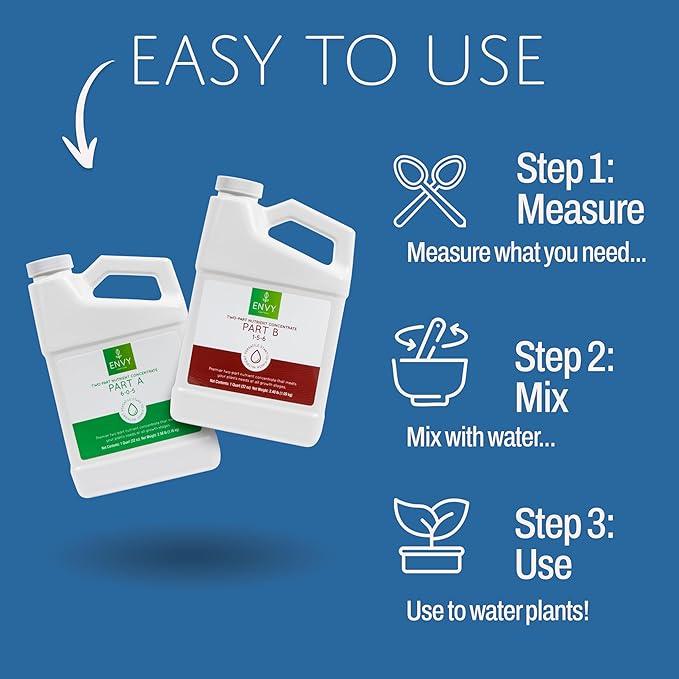 ENVY Hydroponic Plant Food A & B – Two-Part Liquid Nutrient for Indoor/Outdoor Plants – Supports All Growth Stages – Soil, Coco, Hydroponics, DWC – Quart Set