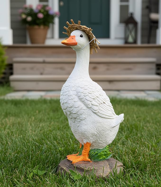 Elenon Goose Statue Garden Decorative, 11 inch High Adorable Flower Bed Outdoor Decor, Yard Patio Art Decor Sculptures Table Ornament