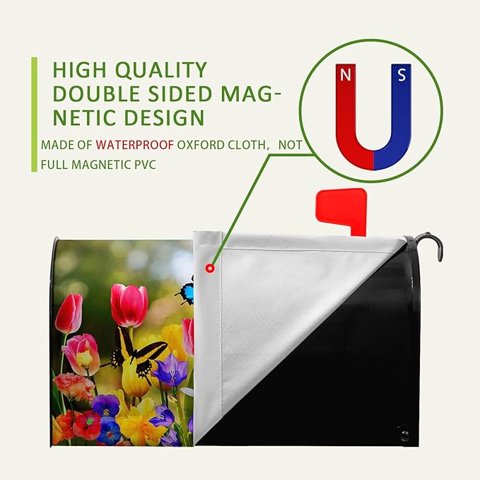 Spring Mailbox Covers Magnetic Tulip Flowers Mailbox Wraps Standard Size 18" X 21" Hello Summer Butterfly Floral Resistant Post Letter Box Cover for Garden Yard Home Outdoor Decoration