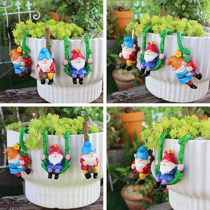 3 PCS Gnome Hanging Statues, Climbing Gnomes Tree Faces Decor Outdoor for Yard, Gnomes Statue, Outdoor Fairy Garden Resin Crafts, Flower Pot Landscape Dwarf, Micro Landscape Pendant Ornaments