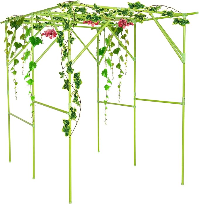 Grape Trellis | 79'' L x 59'' W x 79'' H Grape Vine Support Arch Arbor | Plant Climbing Pergola | Arbour Gazebo Trellis Rack Pergola | Plant Support Rack Trellises for Vegetable Fruit (Green)