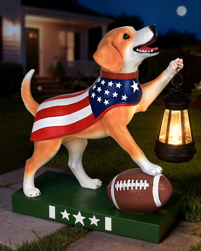 11.61 Inch Solar Dog Statues Outdoor Decor with Lantern - Unique Beagle Puppy Home Decor Figurine for Garden, Patio, Yard - Idea Gifts for Women Mom
