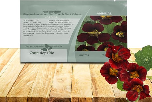 Outsidepride Tom Thumb Black Velvet Nasturtium Seeds - 200 Pcs Annual, Easy to Grow & Versatile, Flower Seeds for Planting Vibrant Blooms, Ideal for Gardens, Borders, and Pollinator Gardens