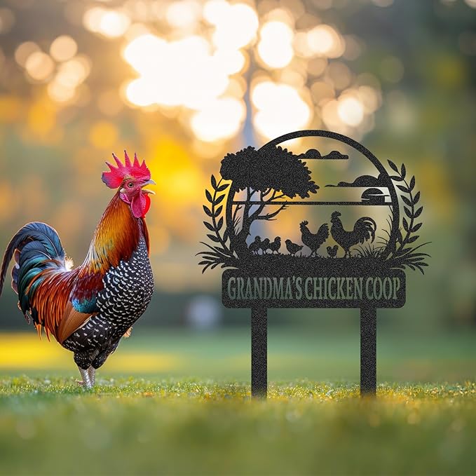 Personalized Metal Chicken Coop Sign, Custom Name Chicken Coop Signs for Outside, Decorative Garden Stakes, Metal Yard Art, Backyard Farmhouse Decor, Chicken Gifts for Women Man Color04