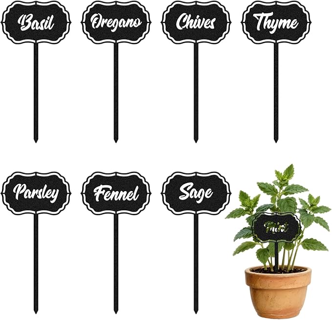 CUTHOLLOW 8PCS Metal Plant Markers Stakes Food Spices for Outdoor Indoor, 3.5"x7" Waterproof Cute Garden Plant Labels Signs Tags for Farmhouse Greenhouse Decor - Funny Gardening Gifts