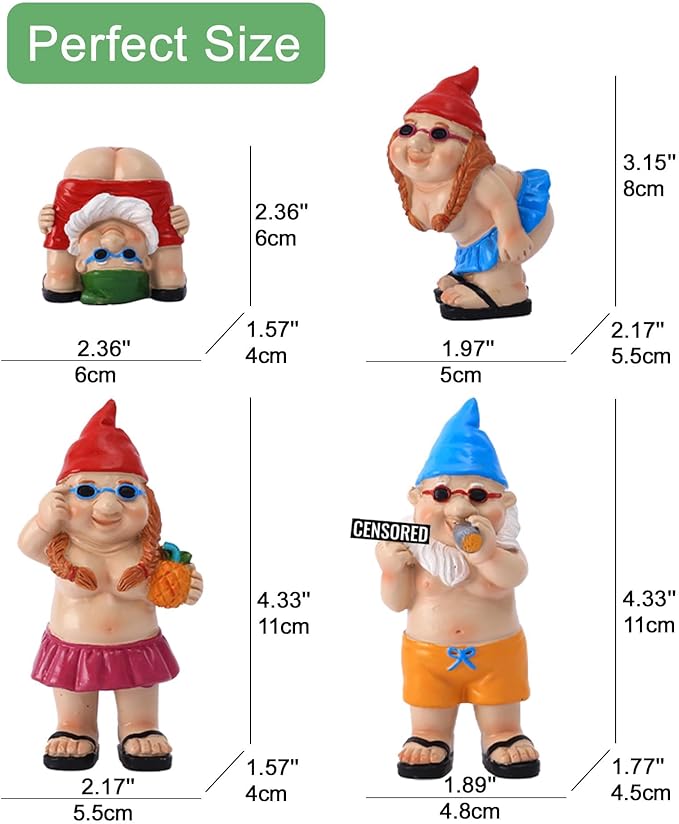 Gnome Garden Decor Outdoor Statues: Funny Figurines for Ornaments Patio Lawn Office Indoor Accessories(4 Pack) - Gifts for Mother Grandma