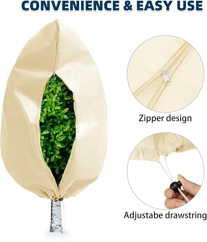 Homimp Plant Covers Freeze Protection, 4 Pack Frost Covers with Zipper Drawstring (23.6" x 31.5") Plant Protection Cover Bags for Outdoor Winter Frost Cold Weather Shrubs Trees Jacket Covers(Yellow)
