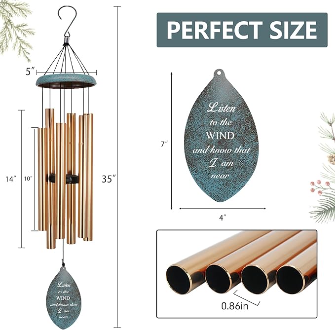 ASTARIN Deep Tone Memorial Wind Chimes Personalized, Listen to The Wind Bereavement Gifts, Outside Condolence Wind Chime for Loss of Mother Father, Gold Black Bronze