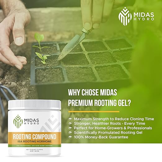 Rooting Hormone for Cuttings – .35 IBA Rooting Hormone - Cloning Gel Key to Plant Cloning - Midas Hydro Rooting Hormone for Cuttings 4oz - Rooting Gel for Professional and Home Based Growers
