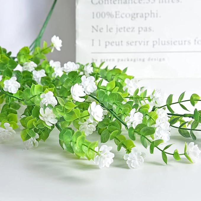 WEISPARK Artificial Hanging Flowers, 9pcs Fake Eucalyptus Vine Faux Flower Greenery Garland Plastic Plants for Indoor Outdoor Wall Garden Wedding Home Party Decor