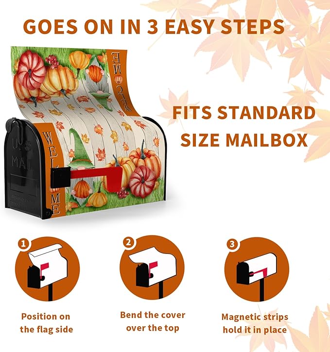 Fall Gnome Mailbox Covers Magnetic Standard Size Welcome Mail Box Cover Autumn Pumpkin Mailbox Post Cover Waterproof Mailbox Decor Maple Leaves Mailbox Wraps for Garden Yard 21 * 18 Inch