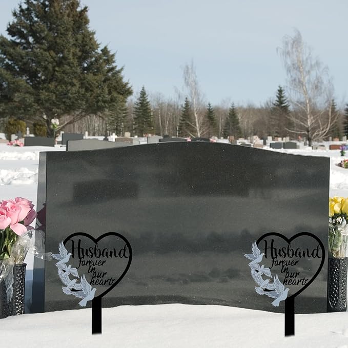 HPMAISON 11 inch Metal Husband Memorial Stake Grave Decorations for Cemetery Gravesite Sympathy Markers Waterproof Memorial Gifts for Loss of Husband Tombstones Plaque Outdoors Lawn Yard Decor