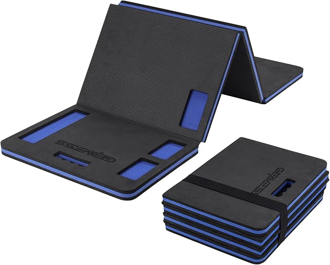 1.1" Extra Thick Foldable Kneeling Pad Mechanic Mat with Handle & Belt & Tool Compartments, Soft Foam Knee Cushion for Gardening, Garage Work, Workshop Repairing, Yardwork (47.2" x 15.7")