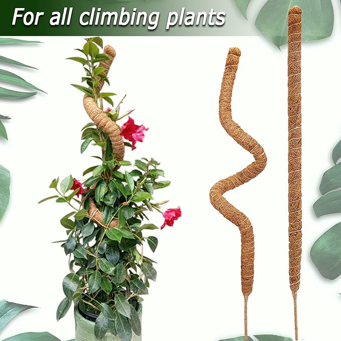 Soupiar 2 Pack 25" Moss Pole, Bendable Moss Pole for Plants Monstera, Moss Poles for Climbing Plants Indoor, Handmade Coco Coir Plant Pole Sticks Support Stakes for Potted Plants