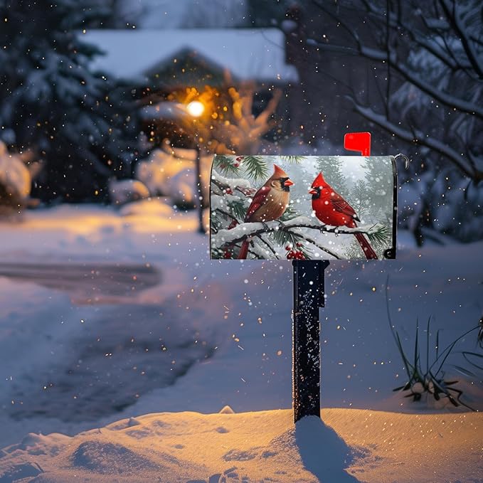 Cardinal Bird Mailbox Cover Winter Large Mailbox Covers Christmas Magnetic Mailbox Wraps Red Bird Dust-Proof Letterbox Cover Oversized-25.5" x21