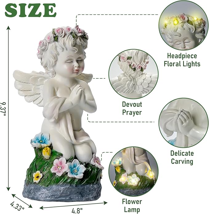 Angel Garden Decor Solar Angel Figurines with Flower Lights Birthday Gifts for Women Angel Statue for Patio Lawn Yard Balcony Home Decor