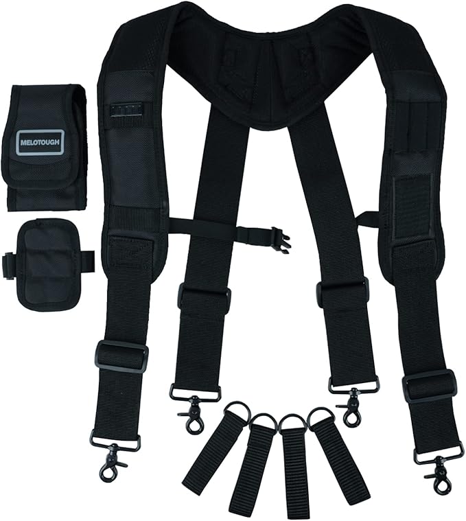 MELOTOUGH Magnetic Tool Belt Suspenders with Magnetic WristBand for Work Belt Padded Suspenders Constrcution