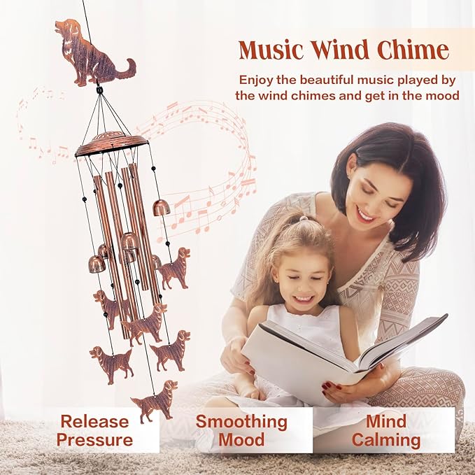 Golden Retriever Dog Wind Chimes for Outside,Dog Gifts for Women Men/Memorial Gift/Sympathy Gift/Birthday Gifts Metal windchimes Outdoors/Indoors,Garden Decor,Patio,Home,Porch,Yard Decorations