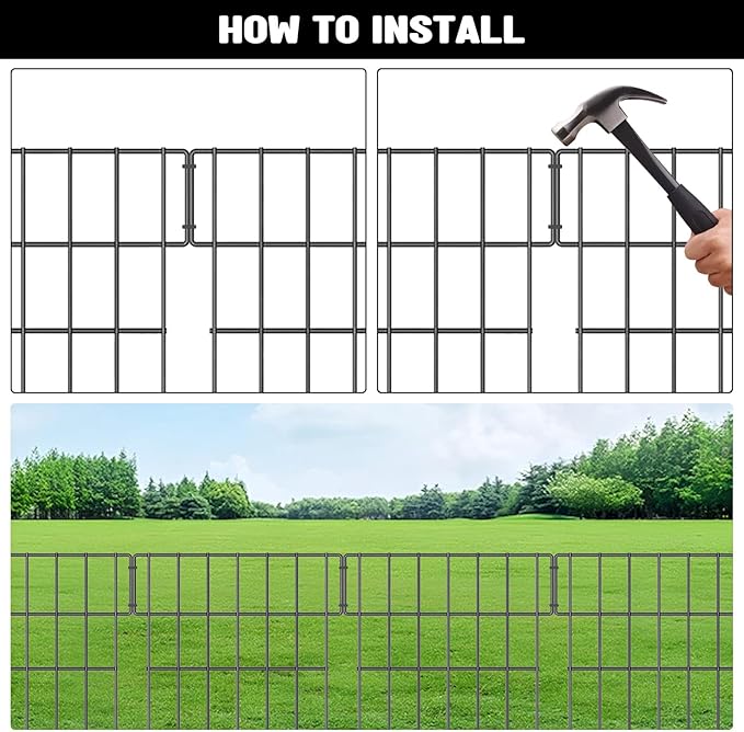 25 Pcs Animal Barrier Wire Fence 17In(H) X 27Ft(L) Rustproof Metal Wire Garden Border Fence 1.73in Gap Metal Small Fence Panels for Dog Rabbits Decorative Garden Patio